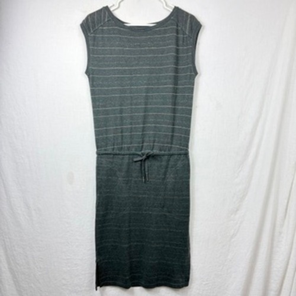 Prana Dress Sz XS Hemp Blend Gray Striped Sleeveless Drawstring Pockets Eco - Picture 1 of 13